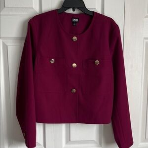 INC Women's Deep Burgundy Blazer with Gold Accents